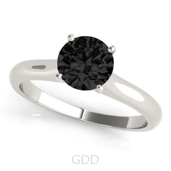 SOLITAIRES BLACK DIAMOND ENGAGEMENT RING 14K GOLD