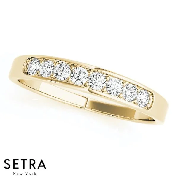 NEW 8 STONE ROUND CUT DIAMONDS PRONG SET BAND 14K GOLD RING