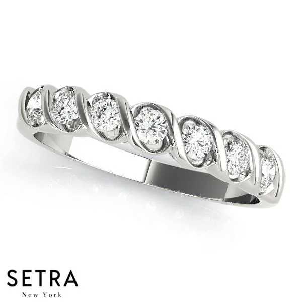 S-SETTING STYLE WEDDING BAND DIAMONDS RING 14K GOLD