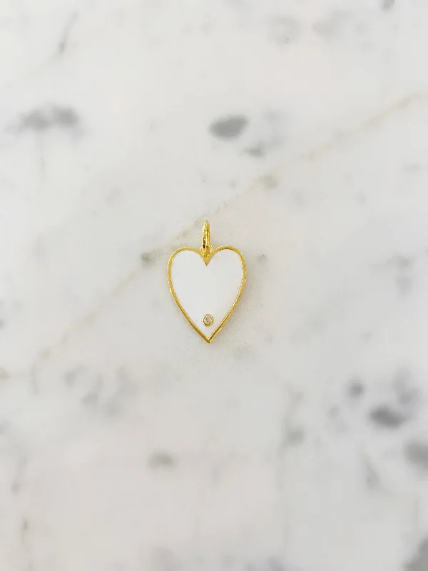 White Big Enamel Heart Charm