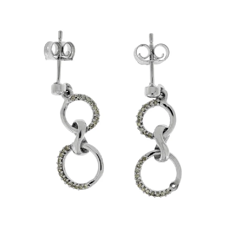 10k White Gold Double Hoop Dangle Diamond Earrings