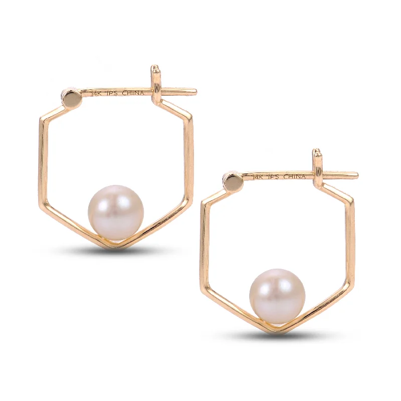 14K Cultured Pearl Geometric Earrings