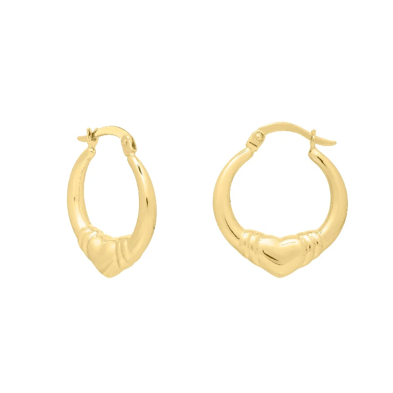 14K Gold Medium Heart Hoops