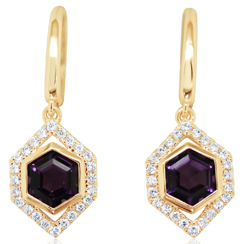 14K Rose Gold Amethyst/Diamond Earrings