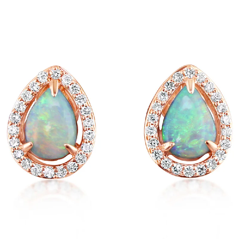 14K Rose Gold Australian Opal/Diamond Earrings