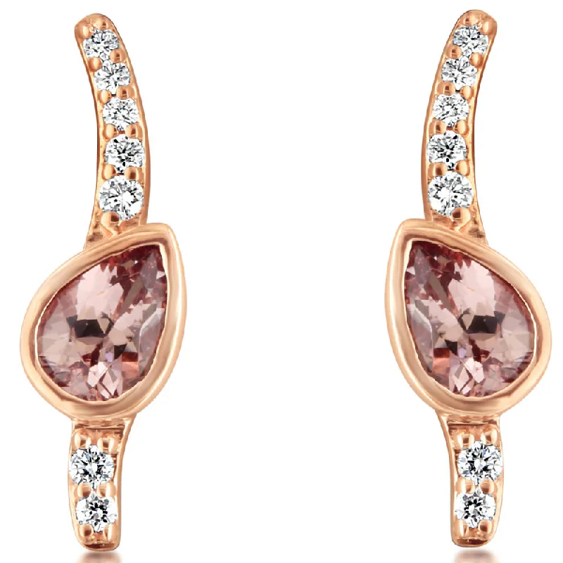 14K Rose Gold Lotus Garnet/Diamond Earrings