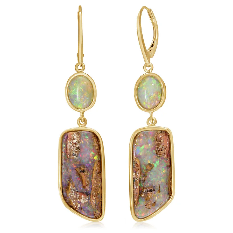 14K White Gold Australian Boulder Opal/Australian Opal Earrings