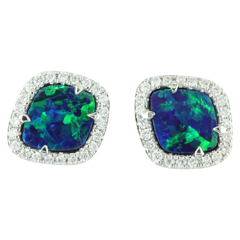 14K White Gold Australian Opal Doublet/Diamond Earrings