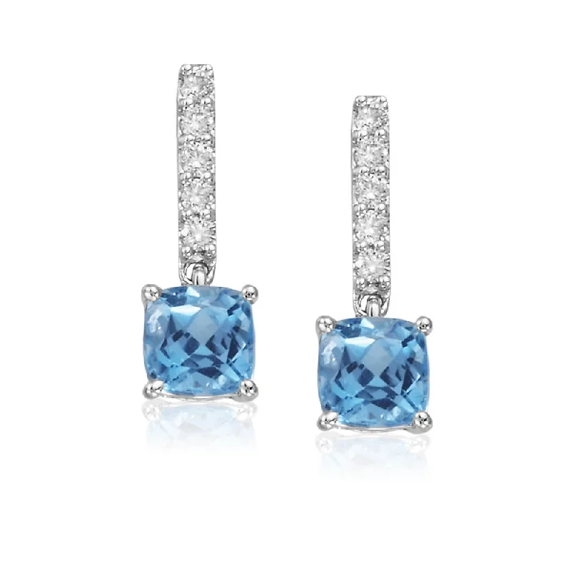 14K White Gold Blue Topaz/Diamond Earrings