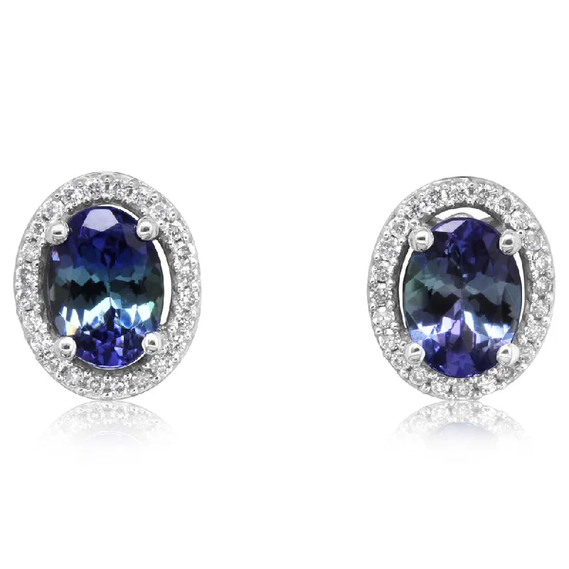 14K White Gold Peacock Tanzanite/Diamond Earrings