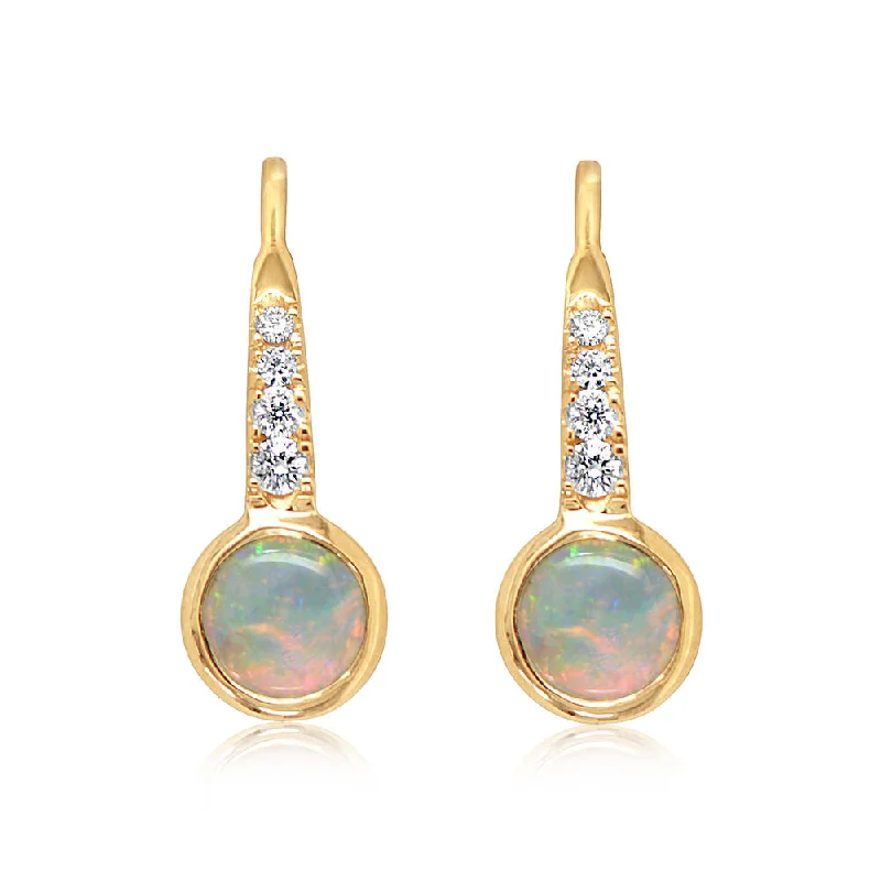 14K Yellow Gold Australian Opal/Diamond Earrings