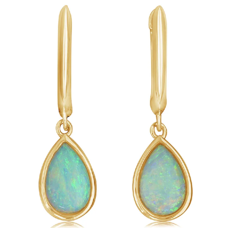 14K Yellow Gold Australian Opal Earrings