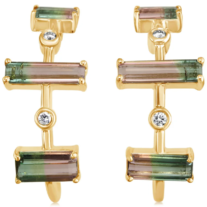 14K Yellow Gold Bi-Color Tourmaline/Diamond Earrings