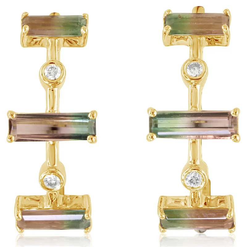 14K Yellow Gold Bi-Color Tourmaline/Diamond Earrings