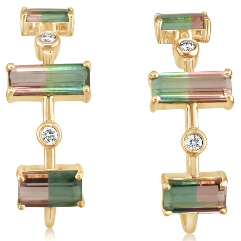 14K Yellow Gold Bi-Color Tourmaline/Diamond Earrings