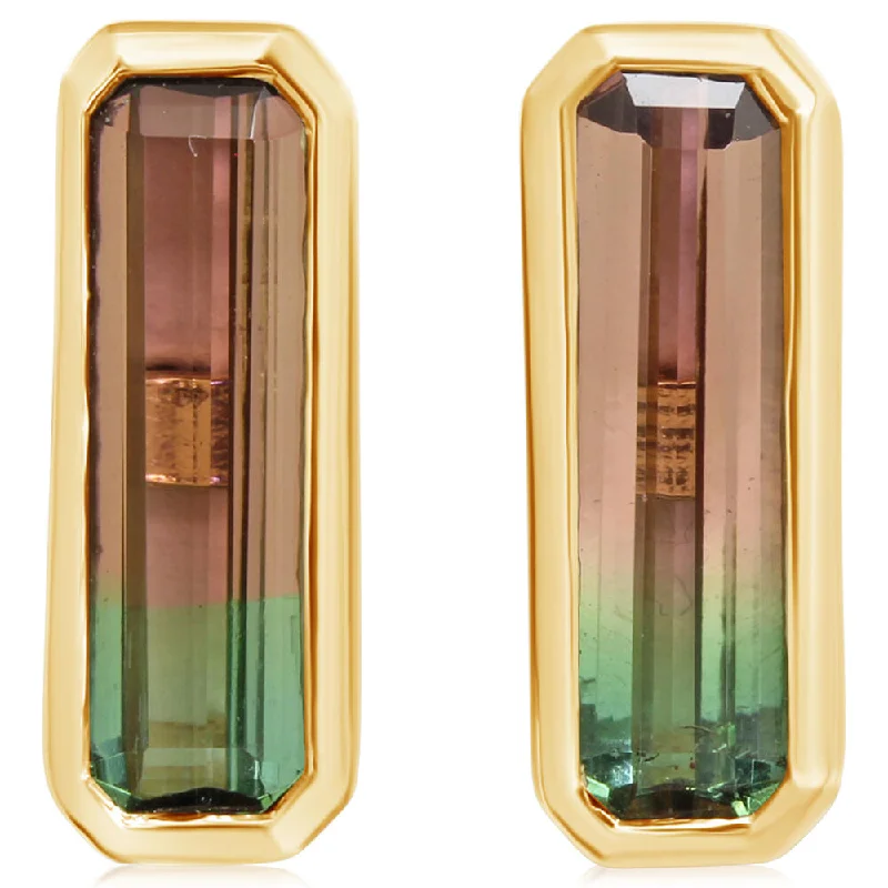 14K Yellow Gold Bi-Color Tourmaline Earrings