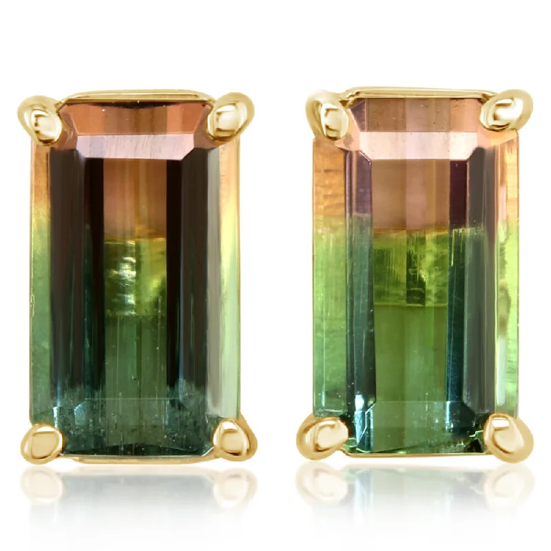 14K Yellow Gold Bi-Color Tourmaline Earrings