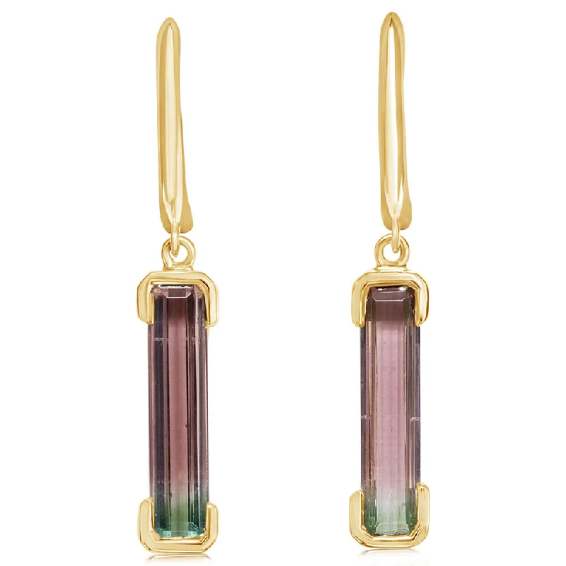 14K Yellow Gold Bi-Color Tourmaline Earrings