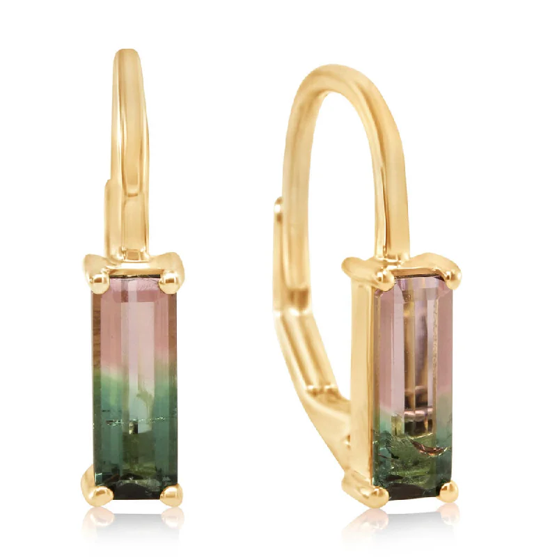 14K Yellow Gold Bi-Color Tourmaline Earrings