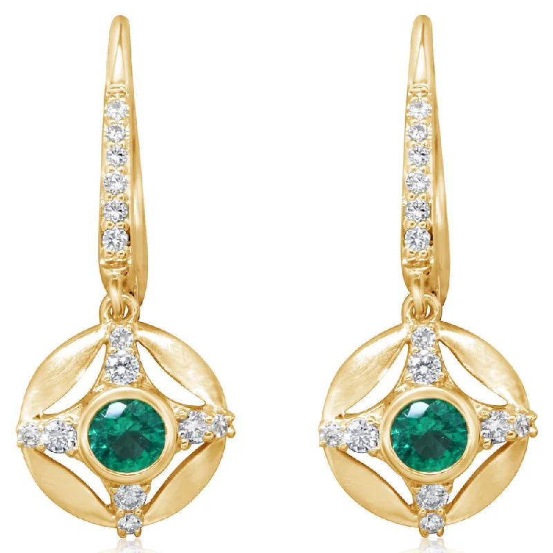 14K Yellow Gold Brazilian Emerald/Diamond Earrings