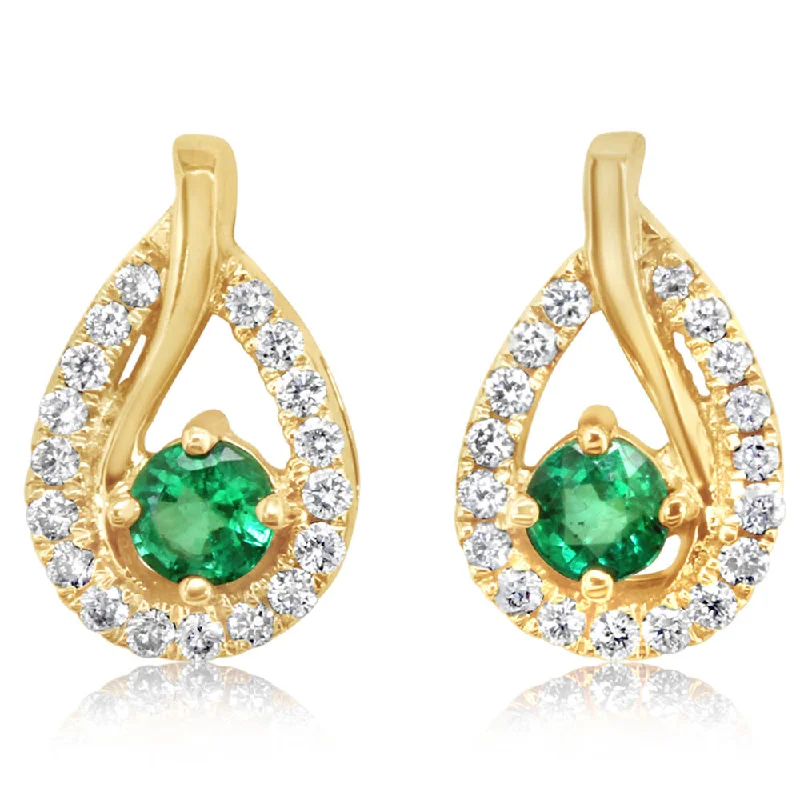 14K Yellow Gold Emerald/Diamond Earrings