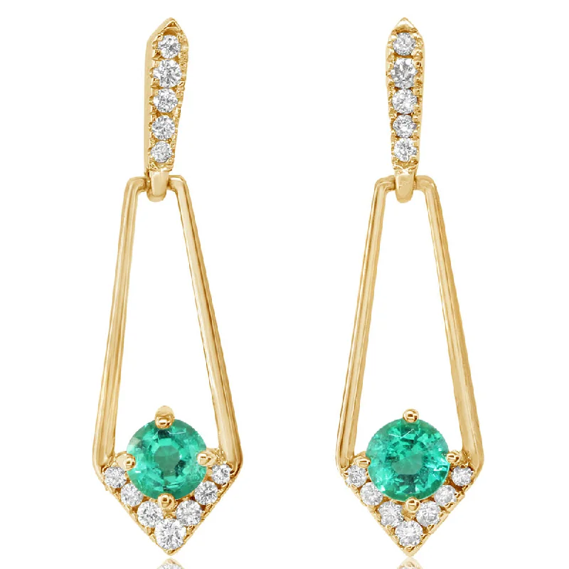 14K Yellow Gold Emerald/Diamond Earrings