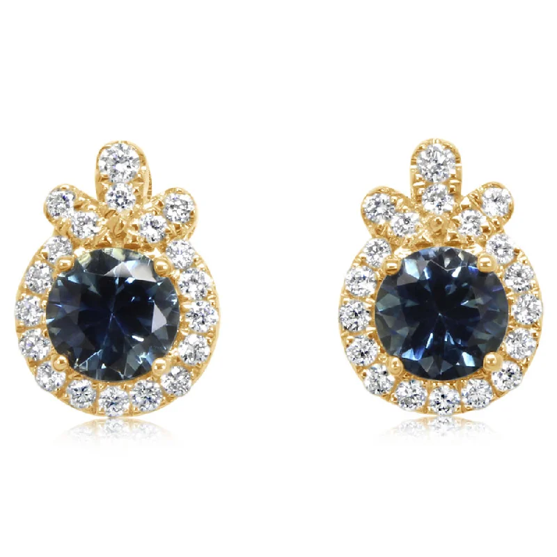 14K Yellow Gold Montana Sapphire/Diamond Earrings