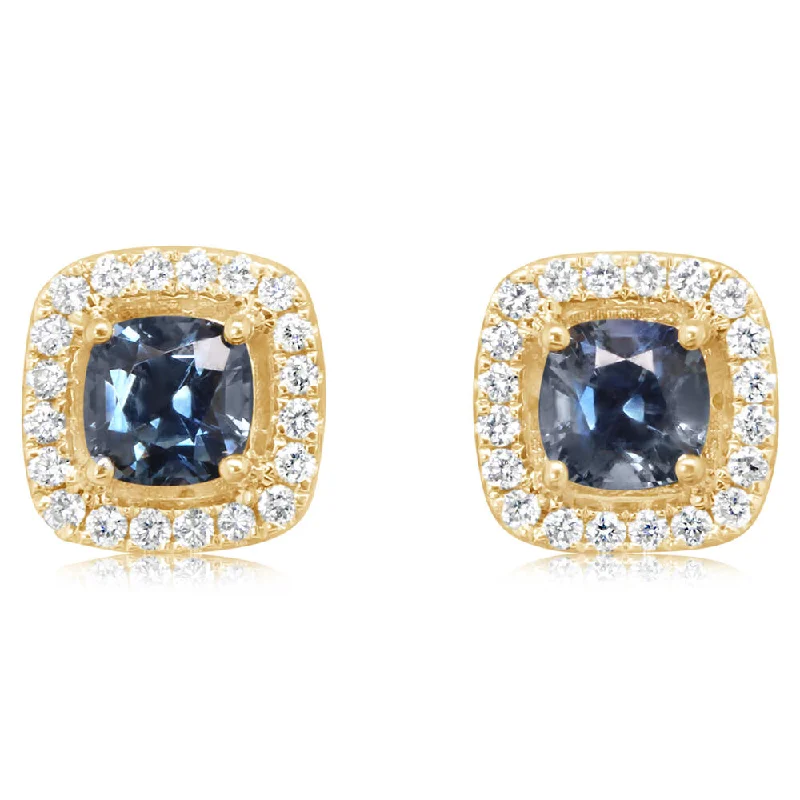 14K Yellow Gold Montana Sapphire/Diamond Earrings