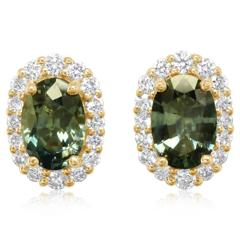 14K Yellow Gold Montana Sapphire/Diamond Earrings