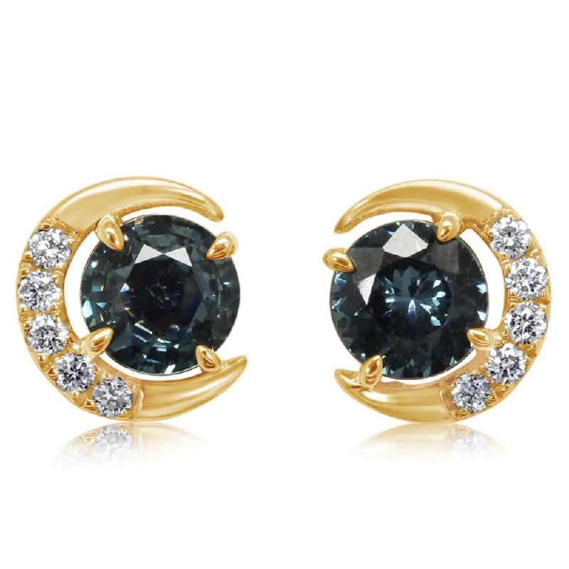 14K Yellow Gold Montana Sapphire/Diamond Earrings