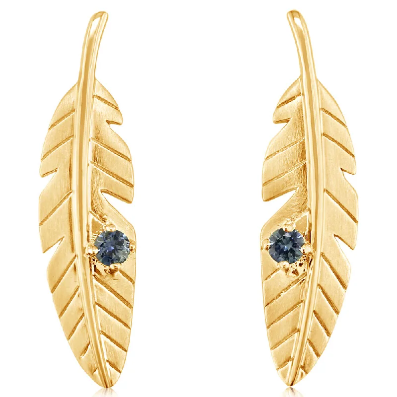 14K Yellow Gold Montana Sapphire Feather Earrings