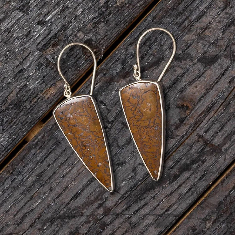 Upside-Down Triangle Shaped Dinosaur Bone Dangle Earrings