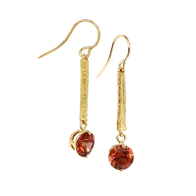 Cognac Zircon & Yellow Gold Earrings - "Adelpha"