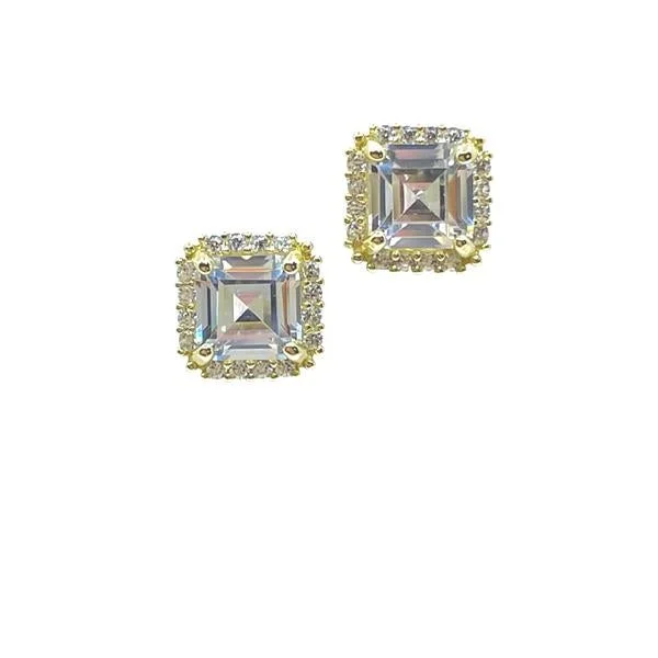 CZ Faceted Square Post Earrings : Gold Vermeil (EGP4885)