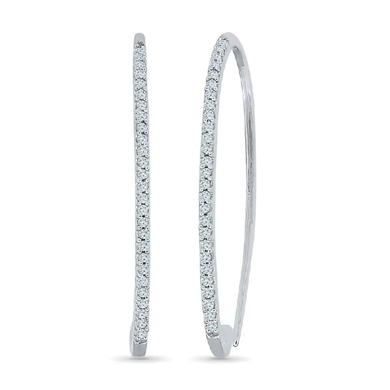 Diamond Hoop Threader Earrings In White Gold