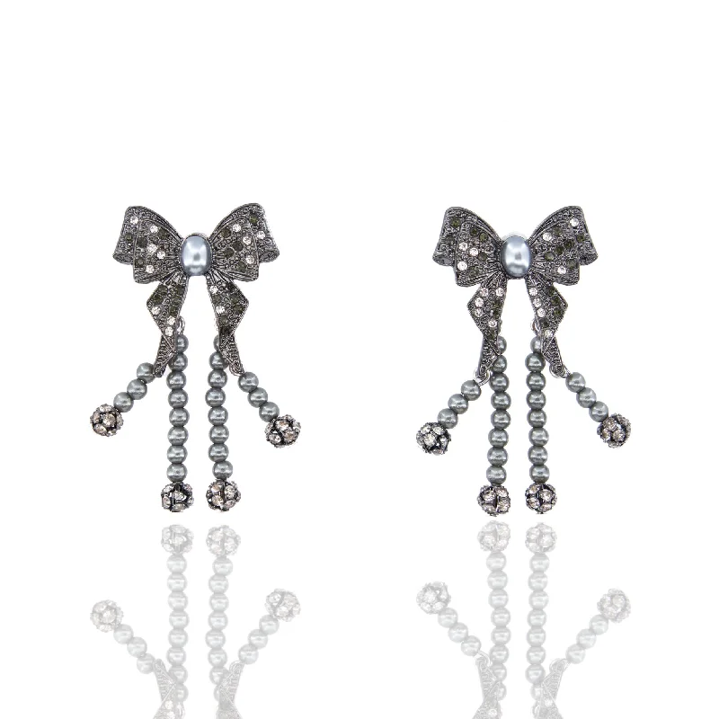 Diamonique Dainty Bow Dangles - Gray