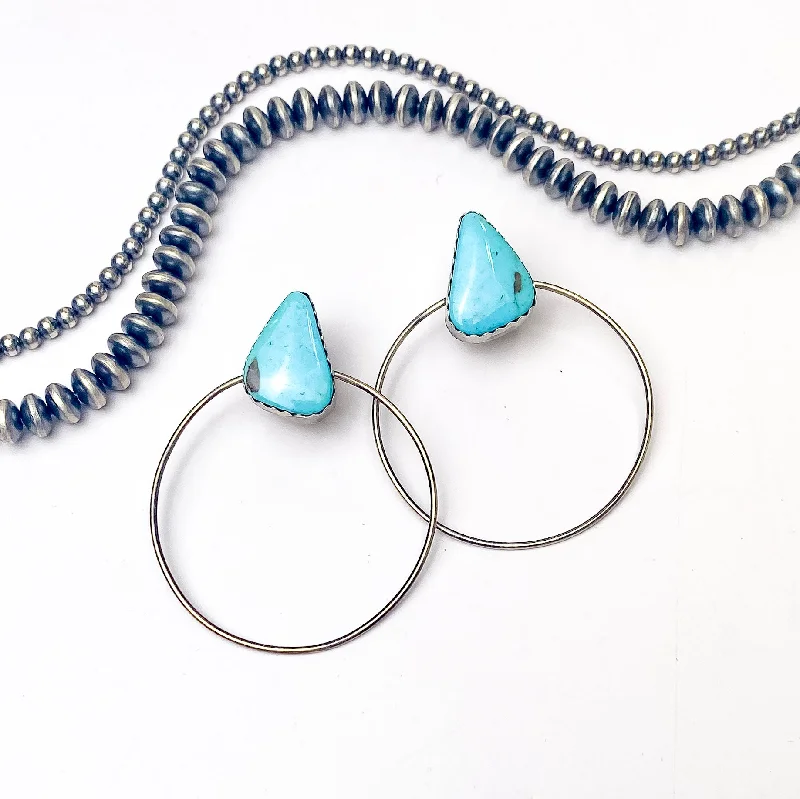 Elouise Kee | Navajo Handmade Sterling Silver Hoop Earrings on Blue Stones