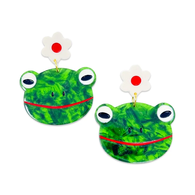 Frog and Flowers Acetate Earrings