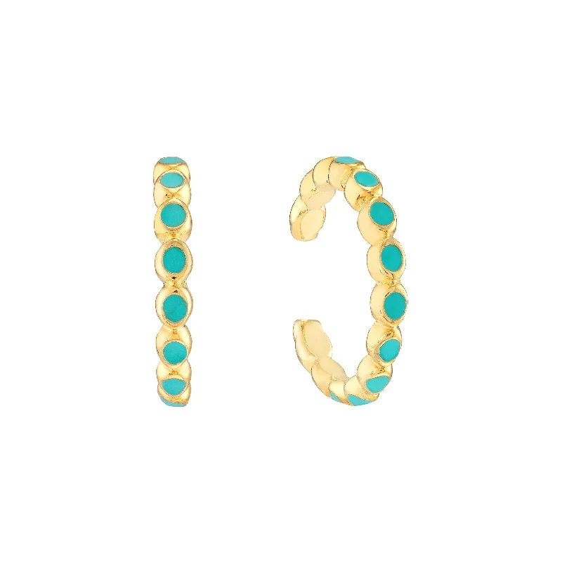 Full Turquoise Enamel Bezel Earring Cuffs