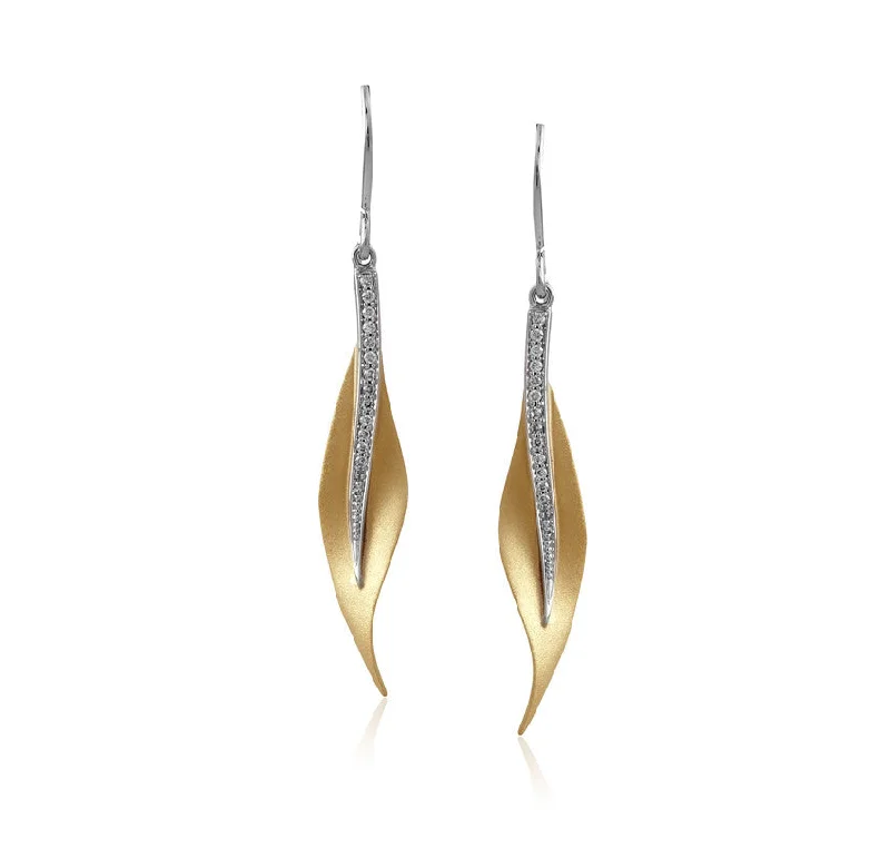 18K 2-Tone Leaf Earrings