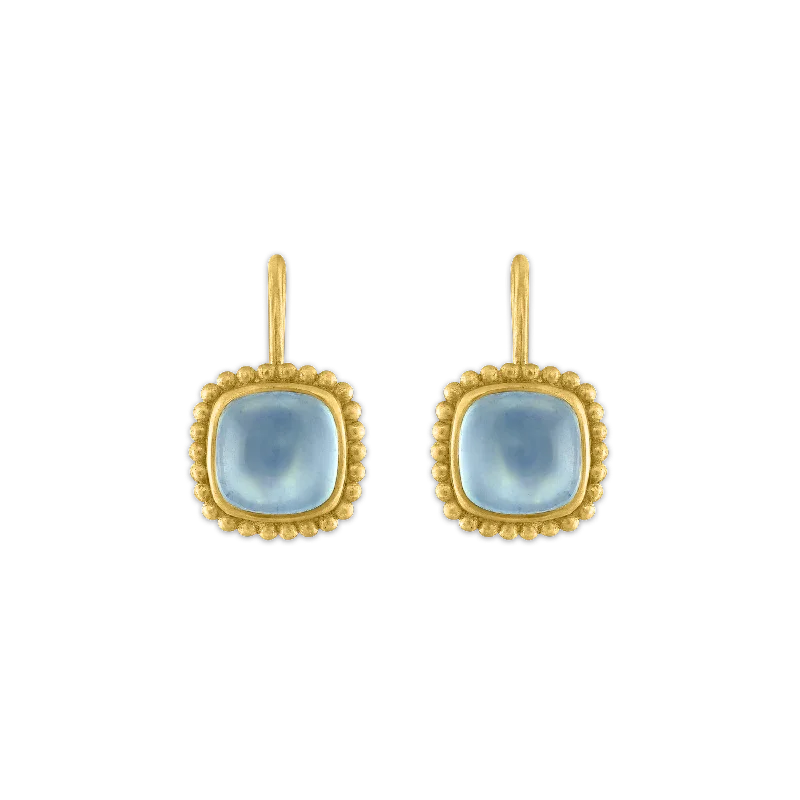 Aquamarine Granulated Cushion Hook Earrings