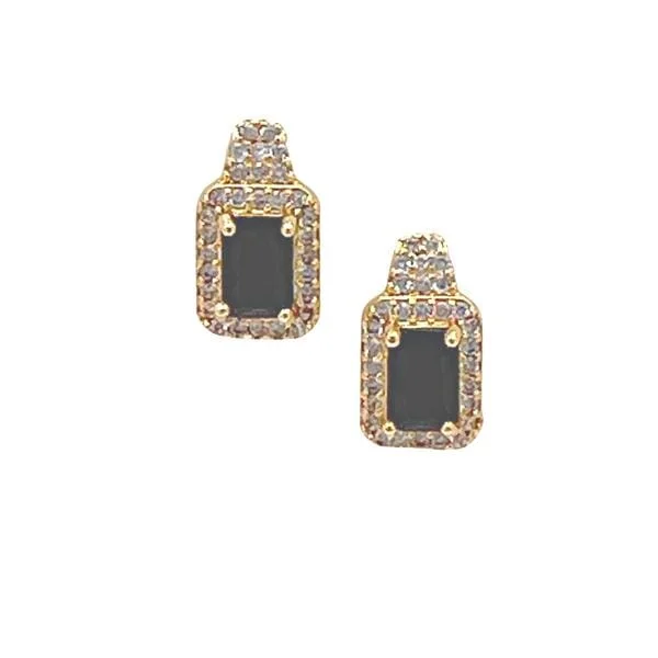 Halo Princess Cut 18kt Gold Fill Post Earring: Black (EGP5884X)