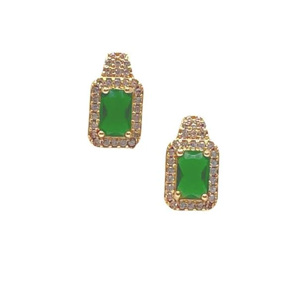 Halo Princess Cut 18kt Gold Fill Post Earring:Emerald (EGP5884EM)