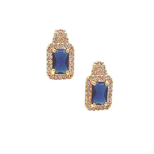 Halo Princess Cut 18kt Gold Fill Post Earring: Sapphire (EGP5884B)