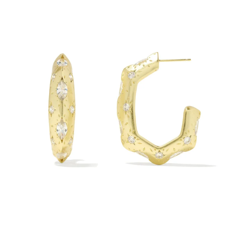 Kendra Scott | Holland Hoop Earrings in Gold White Crystal