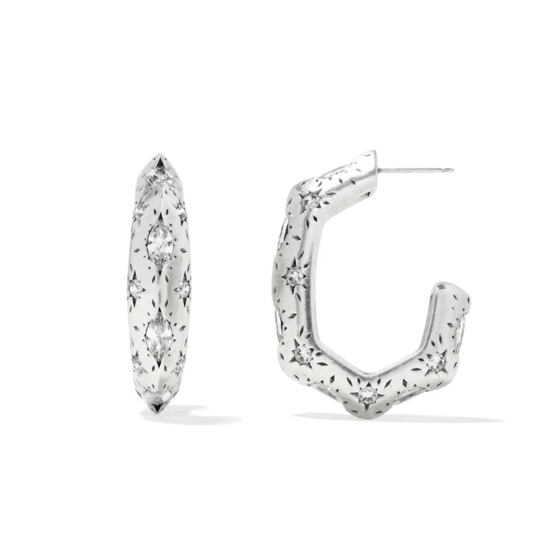 Kendra Scott | Holland Hoop Earrings in Vintage Silver White Crystal