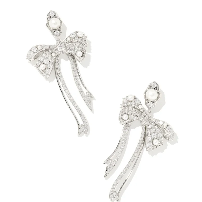 Kendra Scott | Krista Silver Bow Statement Earrings in White Mix