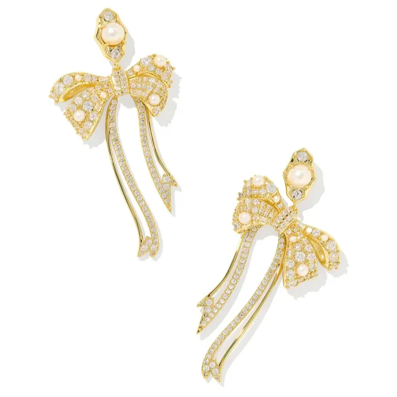 Kendra Scott | Krista Gold Bow Statement Earrings in White Mix