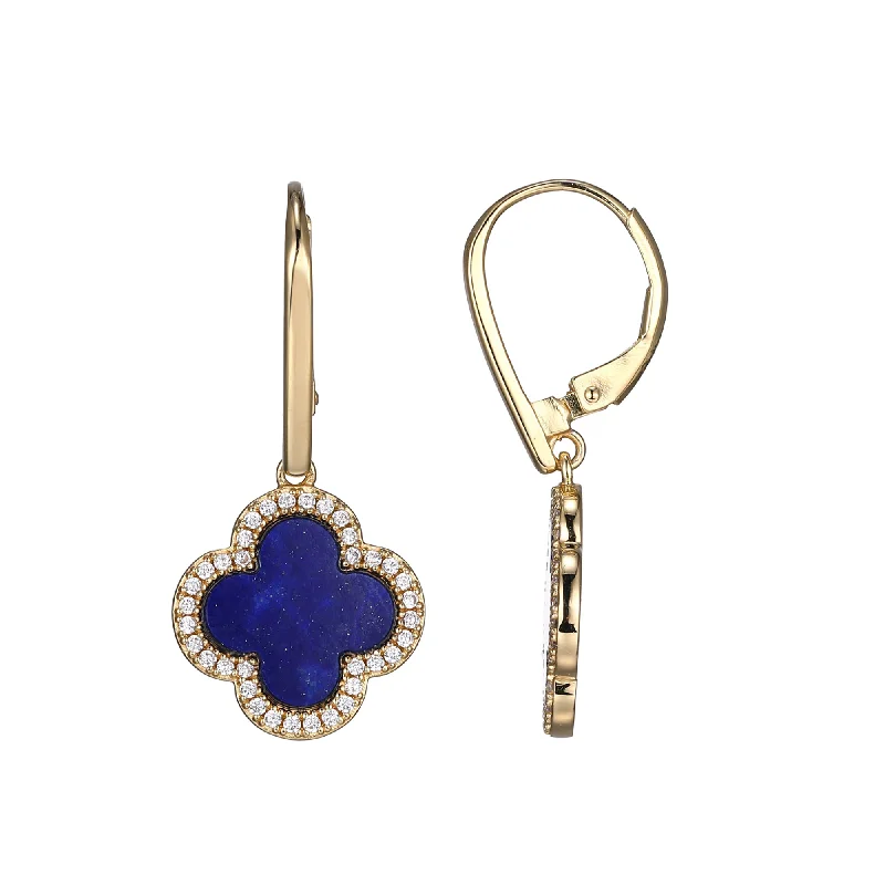 Lapis & Crystal Clover Earrings