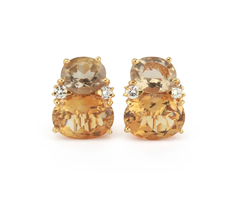 Large 18kt Yellow Gold GUM DROP™ Earrings with Champagne Quartz and Citrine